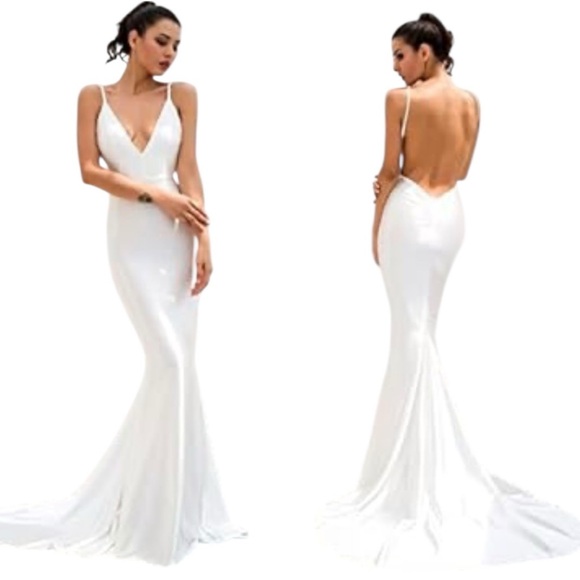 Love & Lemonade Dresses & Skirts - White Satin Mermaid Open Back Gown